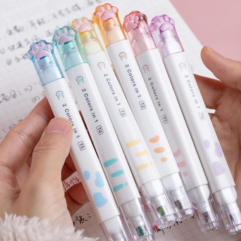 Cat Paw Dual Tip Highlighter Set of 6