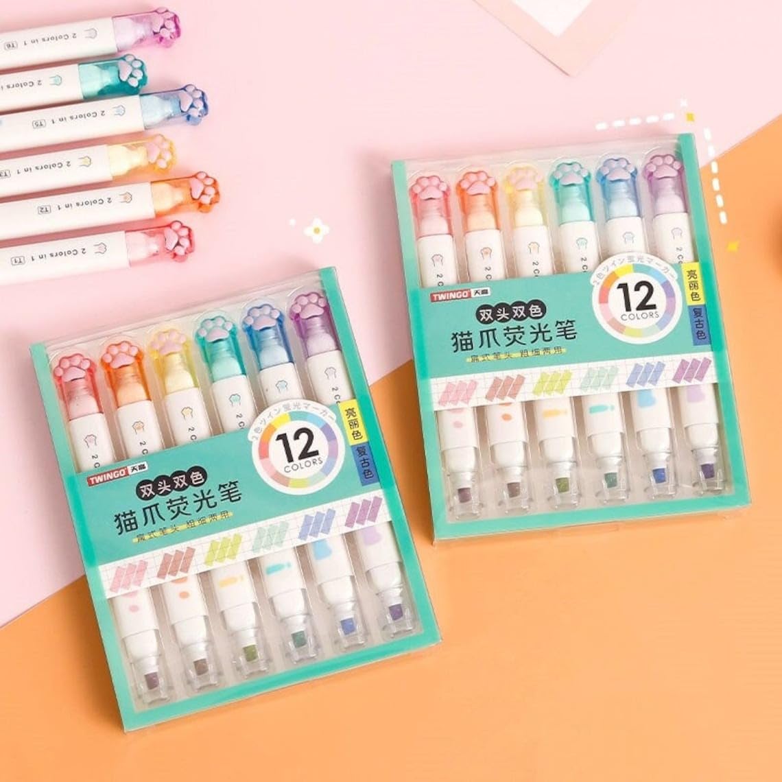 Cat Paw Dual Tip Highlighter Set of 6
