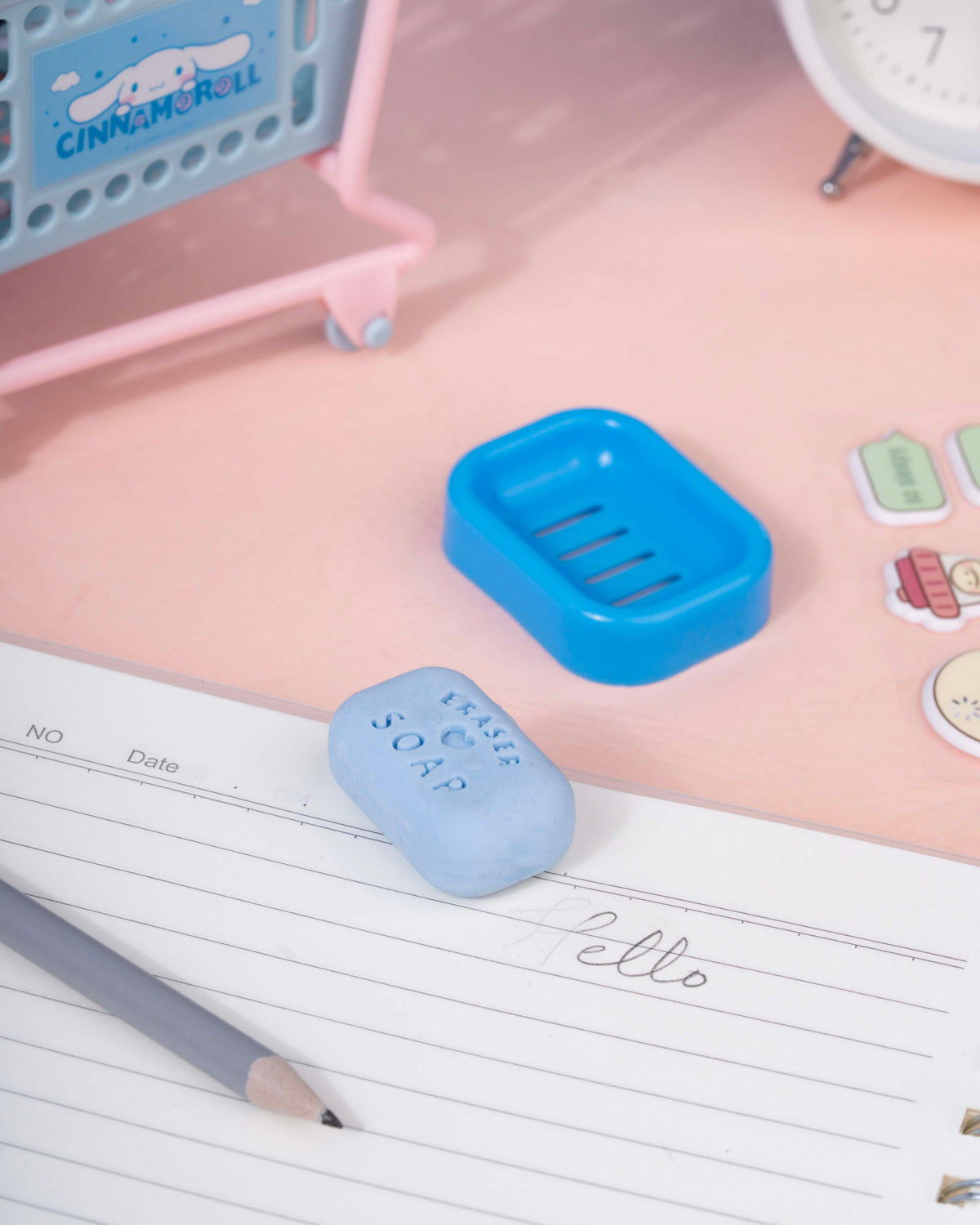 Cute Soap Shape Eraser with Mini Holder – Removable Eraser & Keeping Case