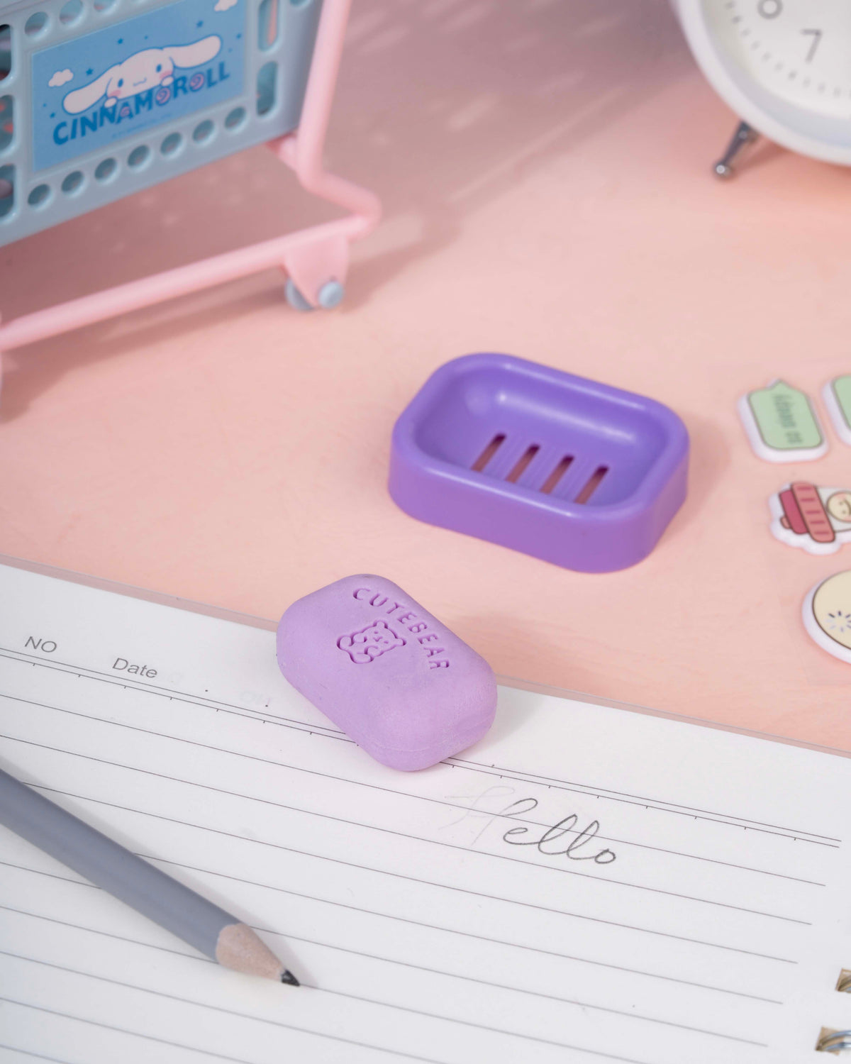 Cute Soap Shape Eraser with Mini Holder – Removable Eraser & Keeping Case