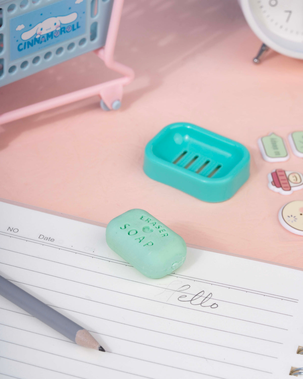 Cute Soap Shape Eraser with Mini Holder – Removable Eraser & Keeping Case