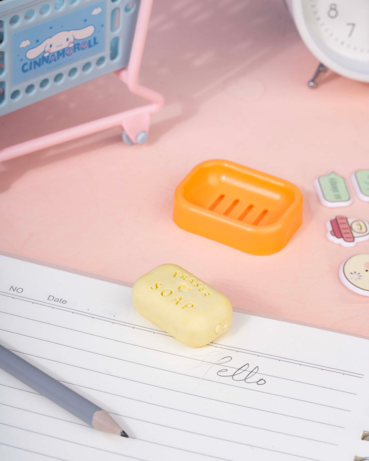 Cute Soap Shape Eraser with Mini Holder – Removable Eraser & Keeping Case