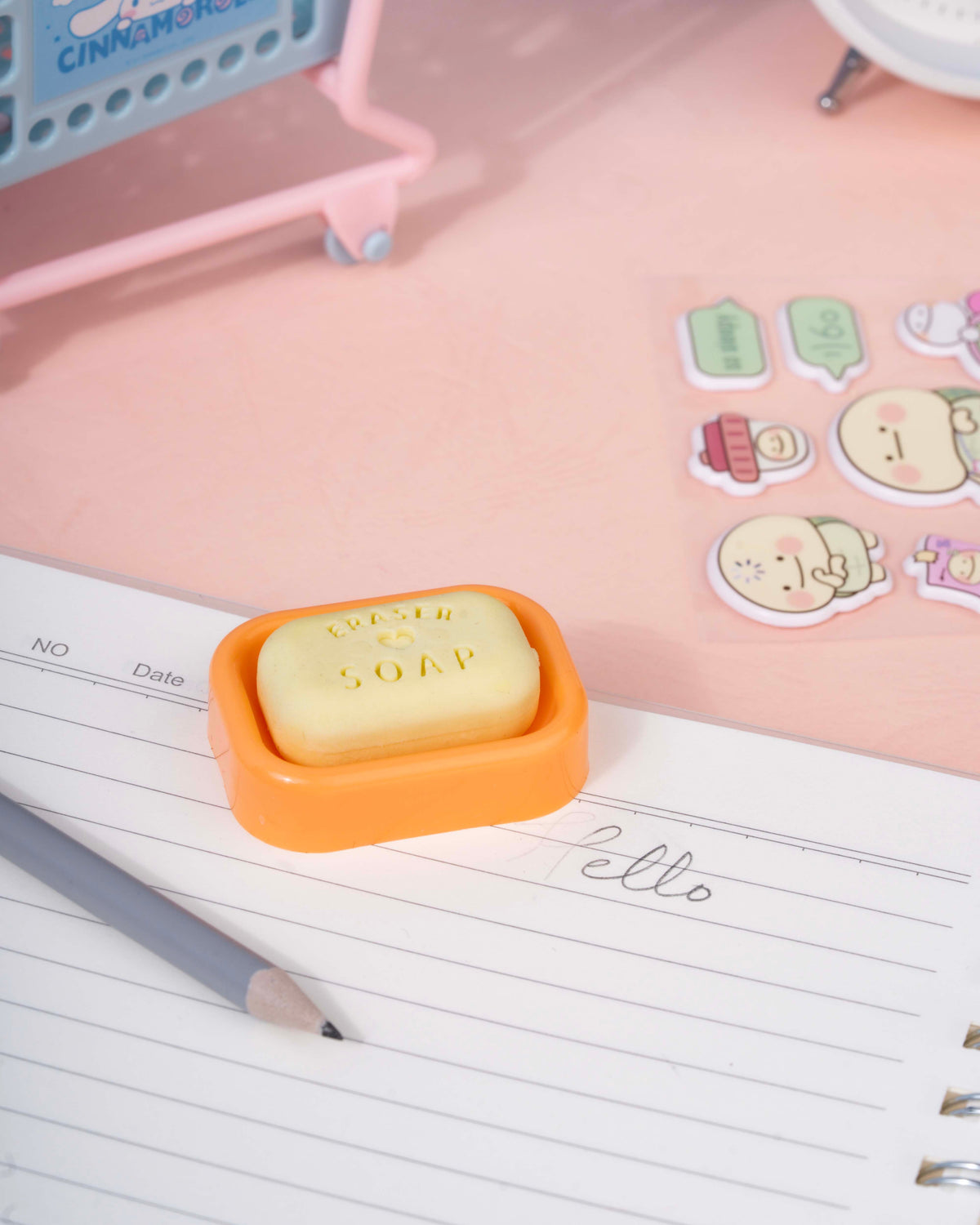 Cute Soap Shape Eraser with Mini Holder – Removable Eraser & Keeping Case