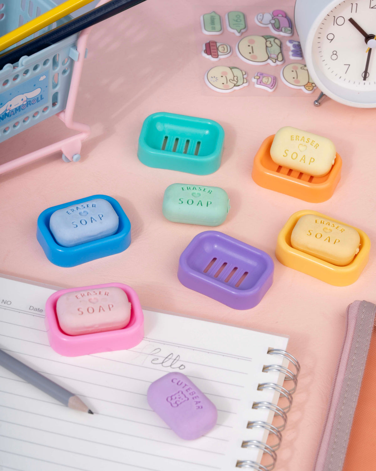 Cute Soap Shape Eraser with Mini Holder – Removable Eraser & Keeping Case